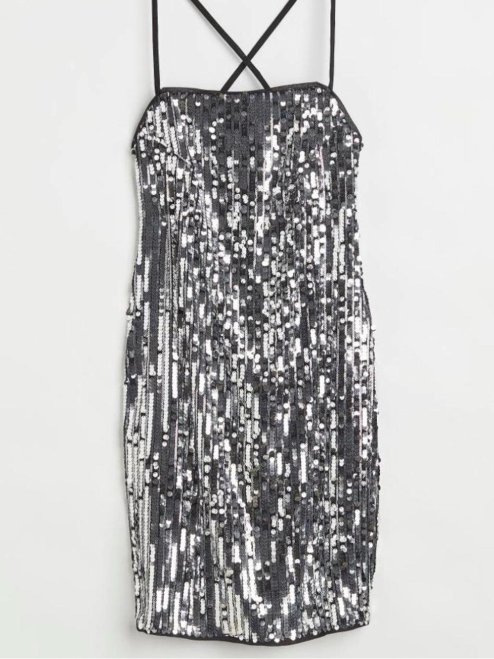 H&M Women’s Silver Sequin Party Mini Dress – Lace-Up, Lined, NWT, Size M